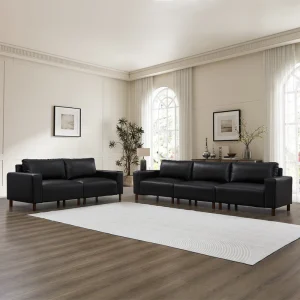 Modern Black PU Sofa Set 2+3 Seater Combination Modular Sectional Couch Luxury Living Room Furniture Set for Office Villa