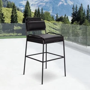 Modern Black Patio Aluminum Counter Height Bistro Chairs Furniture Outdoor Garden PU High Bar Stools