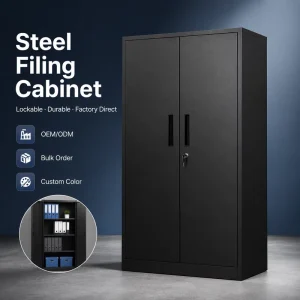 Modern Black Steel 2 Door Filing Cabinet Storage Cabinet with Lock and Adjustable Shelves for Office Home Garage