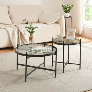 Modern Black Tempered Glass Adjustable Coffee Table with Foldable Metal Frame for Living Room & Dining Room Furniture