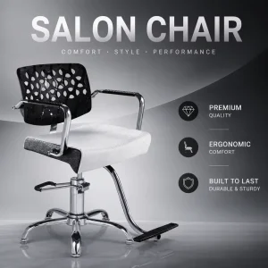 Modern Black White Salon Styling Chair Hydraulic Barber Chair with Five Star Base Footrest Cutout Back Design