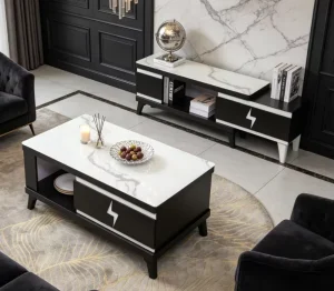 Modern Black White TV Stand Coffee Table Combo for Home and Commercial Use