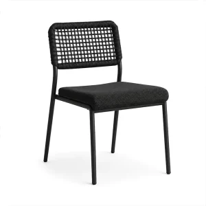 Modern Black Woven Backrest Dining Chair Metal Frame Fabric Cushion Armless Accent Chair for Outdoor Living Room Dining Areas