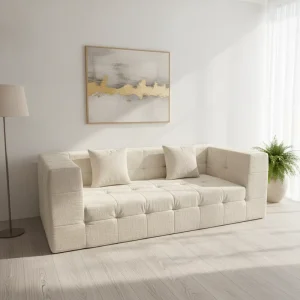 Modern Block Compressed Sofa Vacuum Packed Two Seater Fabric Loveseat Deep Seat Couch for Apartment Living Room Hotel