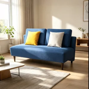 Modern Blue Apartment Guest Wood Frame Loveseat Couch Furniture Hotel Villa Upholstered Double Seater Lounge Sofa for Living
