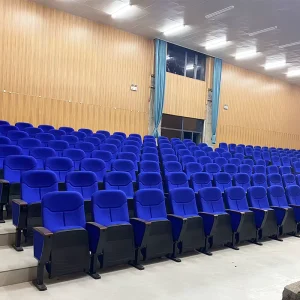 Modern Blue Foldable Auditorium Chair Writing Board Table for Schools Hotels Theater Furniture for Conferences