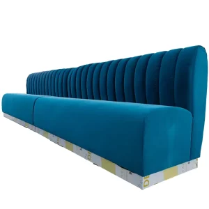 Modern Blue Velvet Banquette Booth Seating Channel Tufted High Back Upholstered Restaurant Sofa for Cafe Bar Hotel Furniture