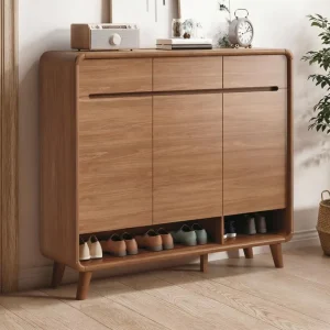Modern Board Wood Bonding Shoe Cabinet Natural Finish Sleek Minimalist Design Eco Friendly Durable Adjustable 6 Shelf Dining