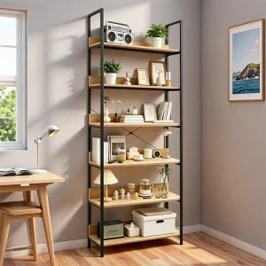 Modern Bookshelves 6-Level Storage Shelves Space Saving Home Bookshelves Office Bonsai Shelves