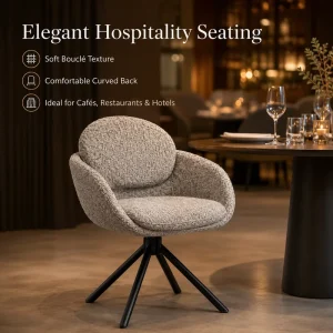 Modern Bouclé Swivel Armchair Elegant Curved Backrest Hospitality Lounge Chair for Café Restaurant Hotel