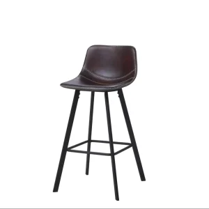 Modern Brown Faux Leather Counter Height Bar Stools with Footrest Industrial Design for Kitchen Home Bar Furniture