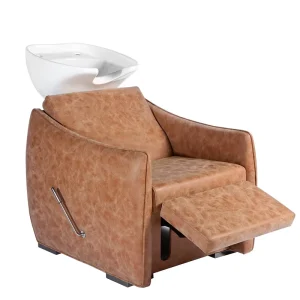 Modern Brown Leather Shampoo Chair and Bowl
