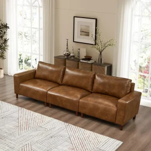 Modern Brown PU Leather 3 Seater Modular Sectional Sofa for Living Room Small Apartment Hotel Use