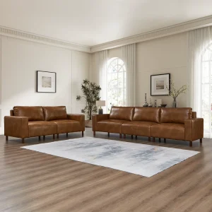 Modern Brown PU Sofa Set 2+3 Seater Combination Modular Sectional Couch Luxury Living Room Furniture Set for Office Villa