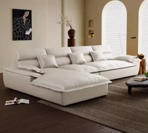 Modern Brown Sponge L shaped Sectional Sofa with Deep Seat Chaise Lounge Convertible for Apartment and Hotel Living Rooms