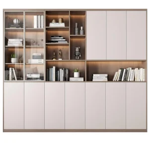 Modern Built-in LED Bookshelf Display Cabinet Light Oak Cream Custom Eco-Friendly for Home Office Bedroom Hotel