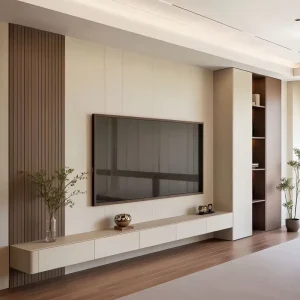 Modern Built in TV Cabinet Luxury Custom Entertainment Center Minimalist Wood Media Console for Living Room Home Design