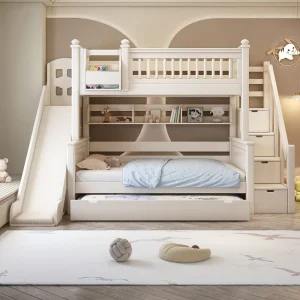 Modern Bunk Beds Children’s Solid Wood Hot Selling Bunk Beds in Grey Dormitory Beds
