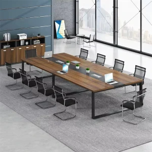 Modern Business Conference Table and Chair Set Walnut Wood Grain for Enterprise Meeting Room Custom Size Factory Direct
