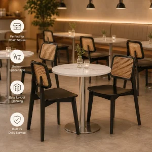 Modern Cafe Bistro Dining Set with Sintered Stone Round Table & Rattan Chair for Commercial Restaurant Hotel Furniture Decor