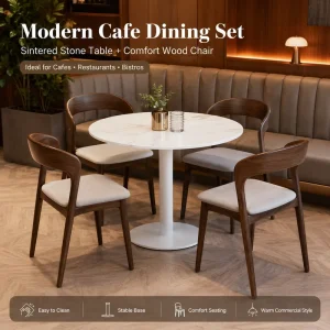 Modern Cafe Dining Set with Sintered Stone Table & Comfort Wood Chair for Restaurant Bistro Hotel Furniture Decor