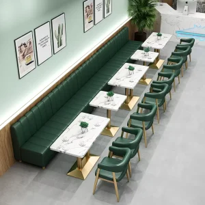 Modern Cafe Restaurant Booth Seat Leather Commercial Furniture Restaurant Table and Chair Set Stainless Steel Gold White Color