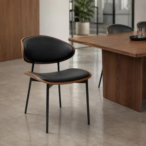 Modern Cafe Restaurant Chair Black White PU Leather Faux Wood Veneer Shell Dining Chairs for Bulk Purchase OEM ODM Bulk