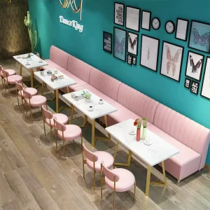 Modern Cafe Restaurant Furniture Metal Dining Table Chair Set with Sofa Booth Coffee Table for Hotel Restaurant Bar Catering