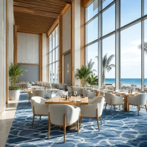 Modern Cafeteria Furniture Curved Back Upholstered Armchairs Solid Timber Tables Cafe Table and Chair Set for Hotel Restaurant