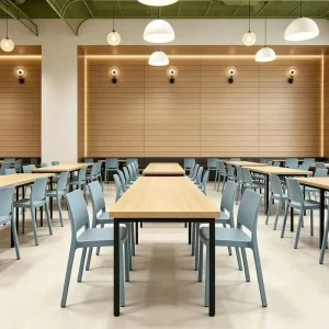 Modern Canteen Furniture Set High Capacity Food Court Dining Table Chair Suite Colorful Orange Plastic Chairs School Cafeteria