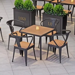 Modern Casual Dining Table Set Industrial Style Solid Wood with Iron Chair for Small Apartments Restaurants Hotels