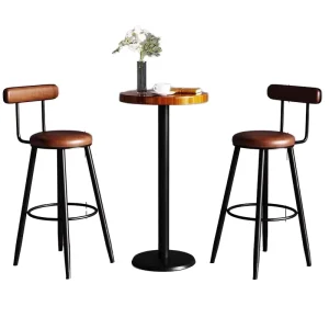 Modern Casual Leather Seat Bar Stool with Metal Legs Comfortable Backrest for Dining Outdoor for Kitchen Hotels Home Bar