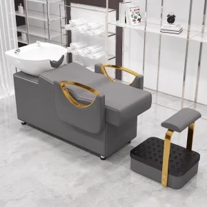 Modern Ceramic Salon Shampoo Bed with Recliner Massage High Density Sponge Salon Sink