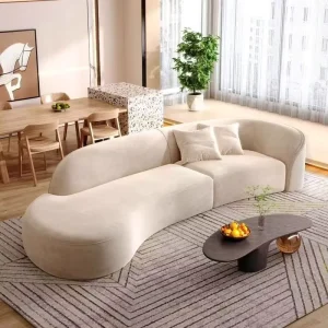 Modern Chesterfield Three Seat Bedroom Hotel Villa Home Furniture Curved Sofa Couch Cloud White Beige Sheepskin Sofa