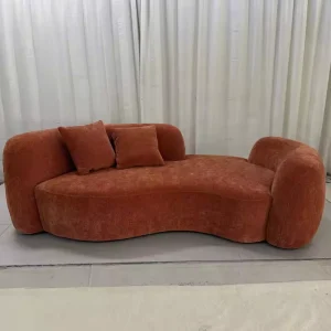 Modern Chesterfield Three Seat Fabric Sofa Sponge Filling Faux Leather Legs Curved Arms Washable Hotel Apartment Villa Mall