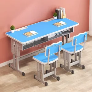 Modern Child Initiated School Desk and Chair Set Two Person Metal Height Adjustable Eco Friendly