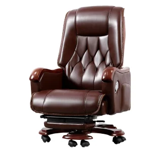 Modern Chinese Style Genuine Leather Boss Office Chair Professional Manufacturer CEO President Solid Wood Lift Chair