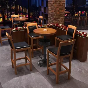 Modern Classic Home Bar Gym Solid Wood High Bar Stool Chair and Round Table Set