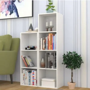 Modern Classic White Wooden Narrow Tall 6 Tier Display Bookcase with Open Storage Shelves Floor Standing Living Room Furniture