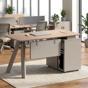 Modern Classic Wooden Computer Desk Adjustable Drawer Durable Office Workstation Table Home Use Staff Desk