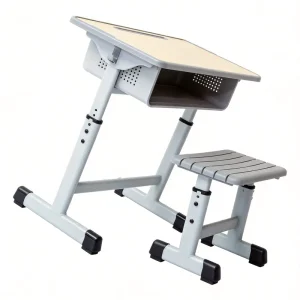 Modern Classroom Desk Chair Combo with Under Desk Drawer Side Hook Metal Frame MDF Desktop with Certificate School & Bedroom Use