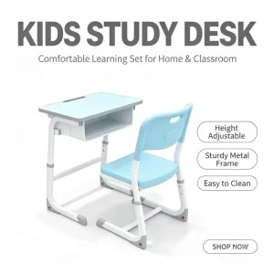Modern Classroom Desk and Chair Single Student Desk Set Durable Metal Frame School Furniture for Home Office or Study