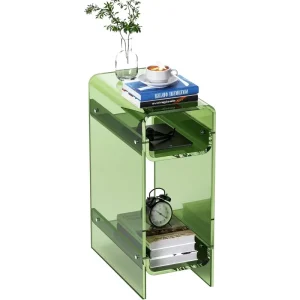Modern Clear Acrylic Side Table Narrow Nightstand Bedside Table for Bedroom Skinny Small End Table