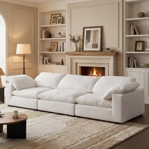 Modern Cloud Fabric Sofa Solid Wood Frame Luxurious Plush Sponge Filling Modular 3 Seater Couch for Living Room