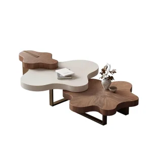 Modern Cloud Shaped 3 Piece Wood Nesting Coffee Table Set Fully Assembled Walnut Finish Living Room and Home Office Furniture