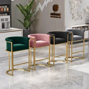 Modern Coffee Cafe Restaurant Leisure Metal Upholstered Cushion Armrest Counter Height Velvet Bar Stools Chair