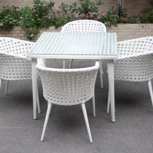 Modern Coffee Shop Aluminum Rattan Teak Wood Garden Table and Chair Set for Hotel & Warehouse Outdoor Dining Furniture