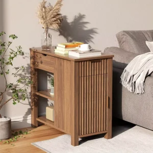 Modern Coffee Table Charging Station 24” Eco Friendly Wooden Storage with Outlets for Living Room
