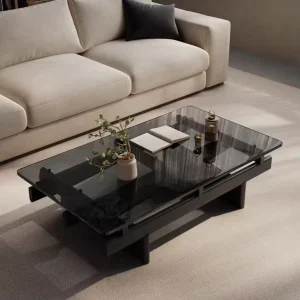 Modern Coffee Table Glass Rectangular Center Tables Wooden Base Nordic Coffee Table for Living Room