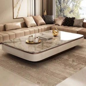 Modern Coffee Table Light Luxury Marble Design Solid Wood Frame Storage Organization Living Rooms Living Room Furniture